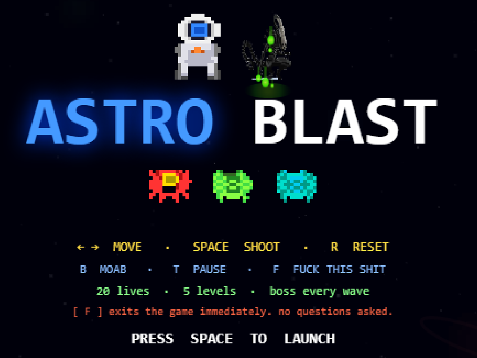 Astro Blast title screen